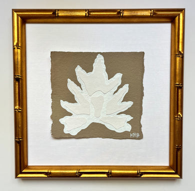 7x7 Mushroom Split Leaf, Original Artwork by Kendal Blanchard, Southern artist, Southern art, Flower art, Botanical art, Textured art, Collaged art, Classic artwork, Timeless art, Blue and white artwork, Foliage artwork, Traditional artwork, Original artwork, Traditional home artwork, Painted flowers, Botanicals  Florals, Floral artwork, Coastal artwork