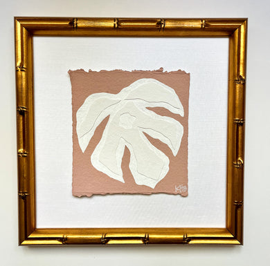 7x7 Coral Monstera, Original Artwork by Kendal Blanchard, Southern artist, Southern art, Flower art, Botanical art, Textured art, Collaged art, Classic artwork, Timeless art, Blue and white artwork, Foliage artwork, Traditional artwork, Original artwork, Traditional home artwork, Painted flowers, Botanicals  Florals, Floral artwork, Coastal artwork