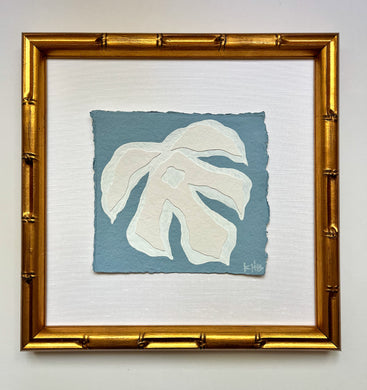 7x7 Blue Monstera, Original Artwork by Kendal Blanchard, Southern artist, Southern art, Flower art, Botanical art, Textured art, Collaged art, Classic artwork, Timeless art, Blue and white artwork, Foliage artwork, Traditional artwork, Original artwork, Traditional home artwork, Painted flowers, Botanicals  Florals, Floral artwork, Coastal artwork