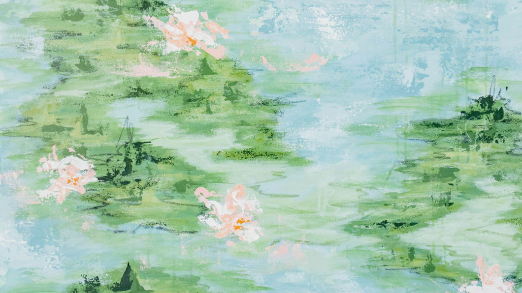 Waterlily II - File for Frame TV, Original Artwork by Kendal Blanchard, Southern artist, Southern art, Flower art, Botanical art, Textured art, Collaged art, Classic artwork, Timeless art, Blue and white artwork, Foliage artwork, Traditional artwork, Original artwork, Traditional home artwork, Painted flowers, Botanicals  Florals, Floral artwork, Coastal artwork