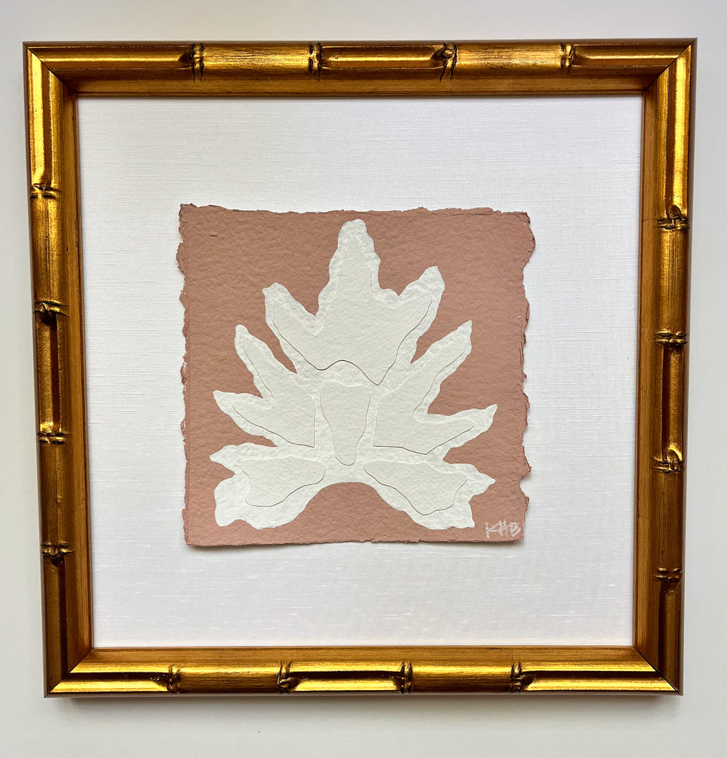 7x7 Coral Split Leaf, Original Artwork by Kendal Blanchard, Southern artist, Southern art, Flower art, Botanical art, Textured art, Collaged art, Classic artwork, Timeless art, Blue and white artwork, Foliage artwork, Traditional artwork, Original artwork, Traditional home artwork, Painted flowers, Botanicals  Florals, Floral artwork, Coastal artwork