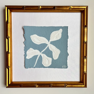 7x7 Blue Olive Branch, Original Artwork by Kendal Blanchard, Southern artist, Southern art, Flower art, Botanical art, Textured art, Collaged art, Classic artwork, Timeless art, Blue and white artwork, Foliage artwork, Traditional artwork, Original artwork, Traditional home artwork, Painted flowers, Botanicals  Florals, Floral artwork, Coastal artwork