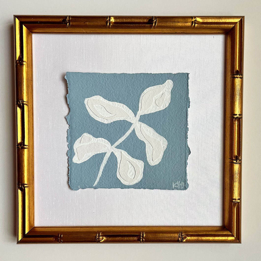 7x7 Blue Olive Branch, Original Artwork by Kendal Blanchard, Southern artist, Southern art, Flower art, Botanical art, Textured art, Collaged art, Classic artwork, Timeless art, Blue and white artwork, Foliage artwork, Traditional artwork, Original artwork, Traditional home artwork, Painted flowers, Botanicals  Florals, Floral artwork, Coastal artwork