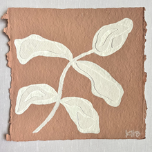 Load image into Gallery viewer, 7x7 Coral Olive Branch, Original Artwork by Kendal Blanchard, Southern artist, Southern art, Flower art, Botanical art, Textured art, Collaged art, Classic artwork, Timeless art, Blue and white artwork, Foliage artwork, Traditional artwork, Original artwork, Traditional home artwork, Painted flowers, Botanicals  Florals, Floral artwork, Coastal artwork
