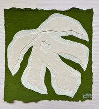 Load image into Gallery viewer, 7x7 Green Monstera, Original Artwork by Kendal Blanchard, Southern artist, Southern art, Flower art, Botanical art, Textured art, Collaged art, Classic artwork, Timeless art, Blue and white artwork, Foliage artwork, Traditional artwork, Original artwork, Traditional home artwork, Painted flowers, Botanicals  Florals, Floral artwork, Coastal artwork
