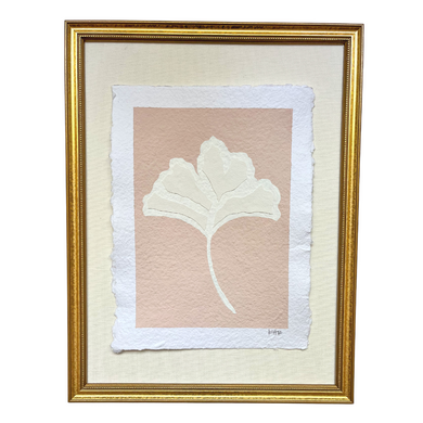 9x12 Pink Ginkgo Leaf, Original Artwork by Kendal Blanchard, Southern artist, Southern art, Flower art, Botanical art, Textured art, Collaged art, Classic artwork, Timeless art, Blue and white artwork, Foliage artwork, Traditional artwork, Original artwork, Traditional home artwork, Painted flowers, Botanicals  Florals, Floral artwork, Coastal artwork