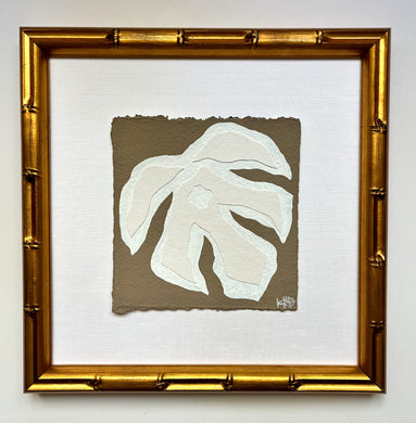 7x7 Mushroom Monstera, Original Artwork by Kendal Blanchard, Southern artist, Southern art, Flower art, Botanical art, Textured art, Collaged art, Classic artwork, Timeless art, Blue and white artwork, Foliage artwork, Traditional artwork, Original artwork, Traditional home artwork, Painted flowers, Botanicals  Florals, Floral artwork, Coastal artwork