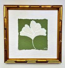 Load image into Gallery viewer, 7x7 Green Ginkgo Leaf, Original Artwork by Kendal Blanchard, Southern artist, Southern art, Flower art, Botanical art, Textured art, Collaged art, Classic artwork, Timeless art, Blue and white artwork, Foliage artwork, Traditional artwork, Original artwork, Traditional home artwork, Painted flowers, Botanicals  Florals, Floral artwork, Coastal artwork
