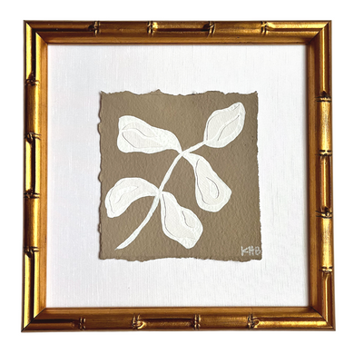 7x7 Mushroom Olive Branch, Original Artwork by Kendal Blanchard, Southern artist, Southern art, Flower art, Botanical art, Textured art, Collaged art, Classic artwork, Timeless art, Blue and white artwork, Foliage artwork, Traditional artwork, Original artwork, Traditional home artwork, Painted flowers, Botanicals  Florals, Floral artwork, Coastal artwork