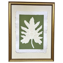 Load image into Gallery viewer, 9x12 Green Split Leaf, Original Artwork by Kendal Blanchard, Southern artist, Southern art, Flower art, Botanical art, Textured art, Collaged art, Classic artwork, Timeless art, Blue and white artwork, Foliage artwork, Traditional artwork, Original artwork, Traditional home artwork, Painted flowers, Botanicals  Florals, Floral artwork, Coastal artwork
