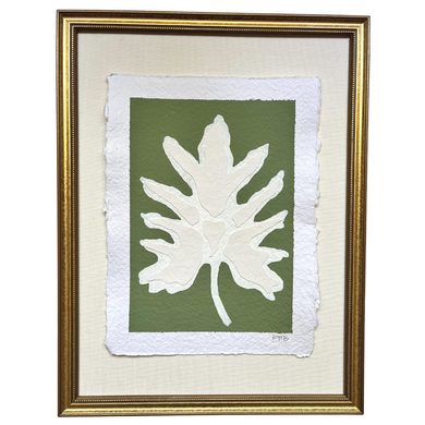 9x12 Green Split Leaf, Original Artwork by Kendal Blanchard, Southern artist, Southern art, Flower art, Botanical art, Textured art, Collaged art, Classic artwork, Timeless art, Blue and white artwork, Foliage artwork, Traditional artwork, Original artwork, Traditional home artwork, Painted flowers, Botanicals  Florals, Floral artwork, Coastal artwork