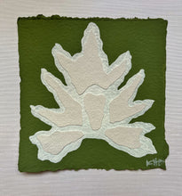 Load image into Gallery viewer, 7x7 Green Split Leaf, Original Artwork by Kendal Blanchard, Southern artist, Southern art, Flower art, Botanical art, Textured art, Collaged art, Classic artwork, Timeless art, Blue and white artwork, Foliage artwork, Traditional artwork, Original artwork, Traditional home artwork, Painted flowers, Botanicals  Florals, Floral artwork, Coastal artwork
