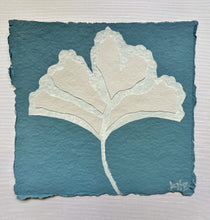 Load image into Gallery viewer, 7x7 Blue Ginkgo, Original Artwork by Kendal Blanchard, Southern artist, Southern art, Flower art, Botanical art, Textured art, Collaged art, Classic artwork, Timeless art, Blue and white artwork, Foliage artwork, Traditional artwork, Original artwork, Traditional home artwork, Painted flowers, Botanicals  Florals, Floral artwork, Coastal artwork

