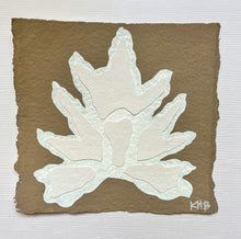 Load image into Gallery viewer, 7x7 Mushroom Split Leaf, Original Artwork by Kendal Blanchard, Southern artist, Southern art, Flower art, Botanical art, Textured art, Collaged art, Classic artwork, Timeless art, Blue and white artwork, Foliage artwork, Traditional artwork, Original artwork, Traditional home artwork, Painted flowers, Botanicals  Florals, Floral artwork, Coastal artwork

