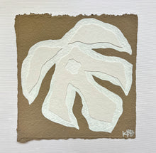 Load image into Gallery viewer, 7x7 Mushroom Monstera, Original Artwork by Kendal Blanchard, Southern artist, Southern art, Flower art, Botanical art, Textured art, Collaged art, Classic artwork, Timeless art, Blue and white artwork, Foliage artwork, Traditional artwork, Original artwork, Traditional home artwork, Painted flowers, Botanicals  Florals, Floral artwork, Coastal artwork
