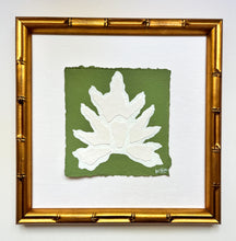 Load image into Gallery viewer, 7x7 Green Split Leaf, Original Artwork by Kendal Blanchard, Southern artist, Southern art, Flower art, Botanical art, Textured art, Collaged art, Classic artwork, Timeless art, Blue and white artwork, Foliage artwork, Traditional artwork, Original artwork, Traditional home artwork, Painted flowers, Botanicals  Florals, Floral artwork, Coastal artwork
