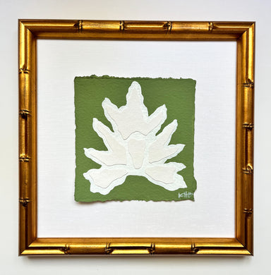 7x7 Green Split Leaf, Original Artwork by Kendal Blanchard, Southern artist, Southern art, Flower art, Botanical art, Textured art, Collaged art, Classic artwork, Timeless art, Blue and white artwork, Foliage artwork, Traditional artwork, Original artwork, Traditional home artwork, Painted flowers, Botanicals  Florals, Floral artwork, Coastal artwork