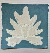 Load image into Gallery viewer, 7x7 Blue Split Leaf, Original Artwork by Kendal Blanchard, Southern artist, Southern art, Flower art, Botanical art, Textured art, Collaged art, Classic artwork, Timeless art, Blue and white artwork, Foliage artwork, Traditional artwork, Original artwork, Traditional home artwork, Painted flowers, Botanicals  Florals, Floral artwork, Coastal artwork
