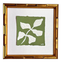 Load image into Gallery viewer, 7x7 Green Olive Branch, Original Artwork by Kendal Blanchard, Southern artist, Southern art, Flower art, Botanical art, Textured art, Collaged art, Classic artwork, Timeless art, Blue and white artwork, Foliage artwork, Traditional artwork, Original artwork, Traditional home artwork, Painted flowers, Botanicals  Florals, Floral artwork, Coastal artwork
