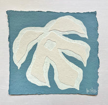 Load image into Gallery viewer, 7x7 Blue Monstera, Original Artwork by Kendal Blanchard, Southern artist, Southern art, Flower art, Botanical art, Textured art, Collaged art, Classic artwork, Timeless art, Blue and white artwork, Foliage artwork, Traditional artwork, Original artwork, Traditional home artwork, Painted flowers, Botanicals  Florals, Floral artwork, Coastal artwork

