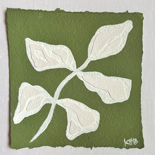 Load image into Gallery viewer, 7x7 Green Olive Branch, Original Artwork by Kendal Blanchard, Southern artist, Southern art, Flower art, Botanical art, Textured art, Collaged art, Classic artwork, Timeless art, Blue and white artwork, Foliage artwork, Traditional artwork, Original artwork, Traditional home artwork, Painted flowers, Botanicals  Florals, Floral artwork, Coastal artwork
