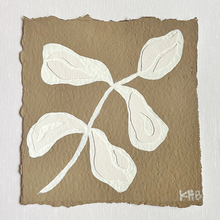 Load image into Gallery viewer, 7x7 Mushroom Olive Branch, Original Artwork by Kendal Blanchard, Southern artist, Southern art, Flower art, Botanical art, Textured art, Collaged art, Classic artwork, Timeless art, Blue and white artwork, Foliage artwork, Traditional artwork, Original artwork, Traditional home artwork, Painted flowers, Botanicals  Florals, Floral artwork, Coastal artwork
