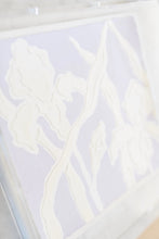 Load image into Gallery viewer, Iris Bouquet in Lavender, Original Artwork by Kendal Blanchard, Southern artist, Southern art, Flower art, Botanical art, Textured art, Collaged art, Classic artwork, Timeless art, Blue and white artwork, Foliage artwork, Traditional artwork, Original artwork, Traditional home artwork, Painted flowers, Botanicals  Florals, Floral artwork, Coastal artwork
