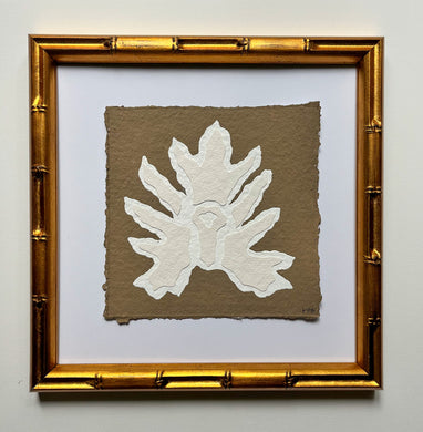 Brown Split Leaf, Original Artwork by Kendal Blanchard, Southern artist, Southern art, Flower art, Botanical art, Textured art, Collaged art, Classic artwork, Timeless art, Blue and white artwork, Foliage artwork, Traditional artwork, Original artwork, Traditional home artwork, Painted flowers, Botanicals  Florals, Floral artwork, Coastal artwork