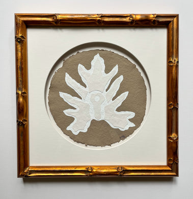 Brown Split Leaf (Framed), Original Artwork by Kendal Blanchard, Southern artist, Southern art, Flower art, Botanical art, Textured art, Collaged art, Classic artwork, Timeless art, Blue and white artwork, Foliage artwork, Traditional artwork, Original artwork, Traditional home artwork, Painted flowers, Botanicals  Florals, Floral artwork, Coastal artwork