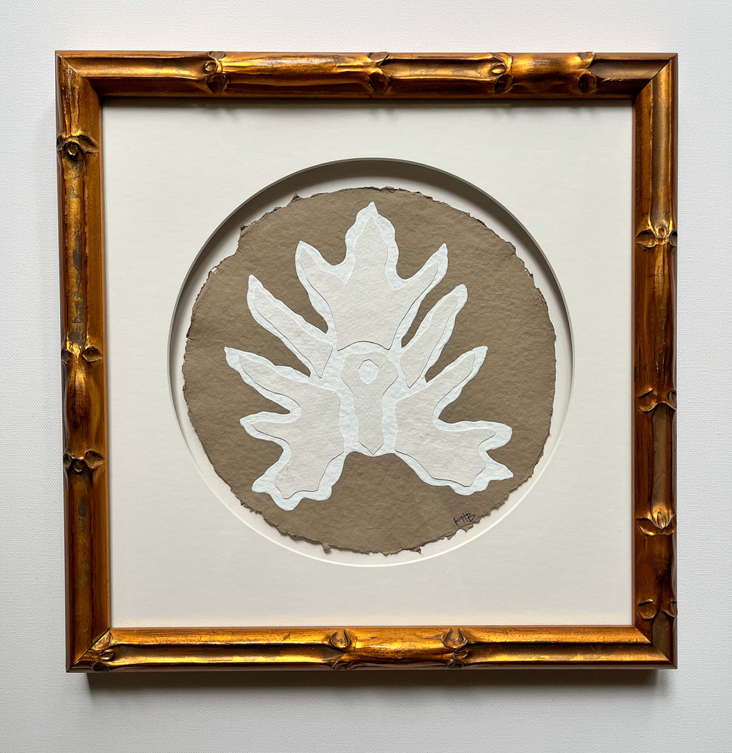 Brown Split Leaf (Framed), Original Artwork by Kendal Blanchard, Southern artist, Southern art, Flower art, Botanical art, Textured art, Collaged art, Classic artwork, Timeless art, Blue and white artwork, Foliage artwork, Traditional artwork, Original artwork, Traditional home artwork, Painted flowers, Botanicals  Florals, Floral artwork, Coastal artwork