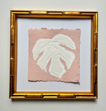 Pink Monstera Leaf, Original Artwork by Kendal Blanchard, Southern artist, Southern art, Flower art, Botanical art, Textured art, Collaged art, Classic artwork, Timeless art, Blue and white artwork, Foliage artwork, Traditional artwork, Original artwork, Traditional home artwork, Painted flowers, Botanicals  Florals, Floral artwork, Coastal artwork