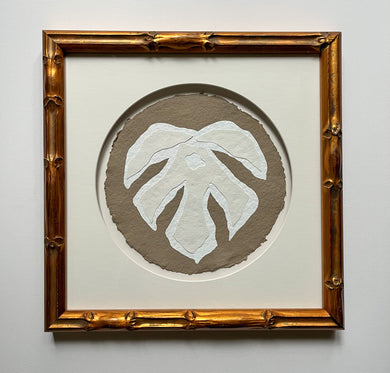 Brown Monstera Leaf (Framed), Original Artwork by Kendal Blanchard, Southern artist, Southern art, Flower art, Botanical art, Textured art, Collaged art, Classic artwork, Timeless art, Blue and white artwork, Foliage artwork, Traditional artwork, Original artwork, Traditional home artwork, Painted flowers, Botanicals  Florals, Floral artwork, Coastal artwork