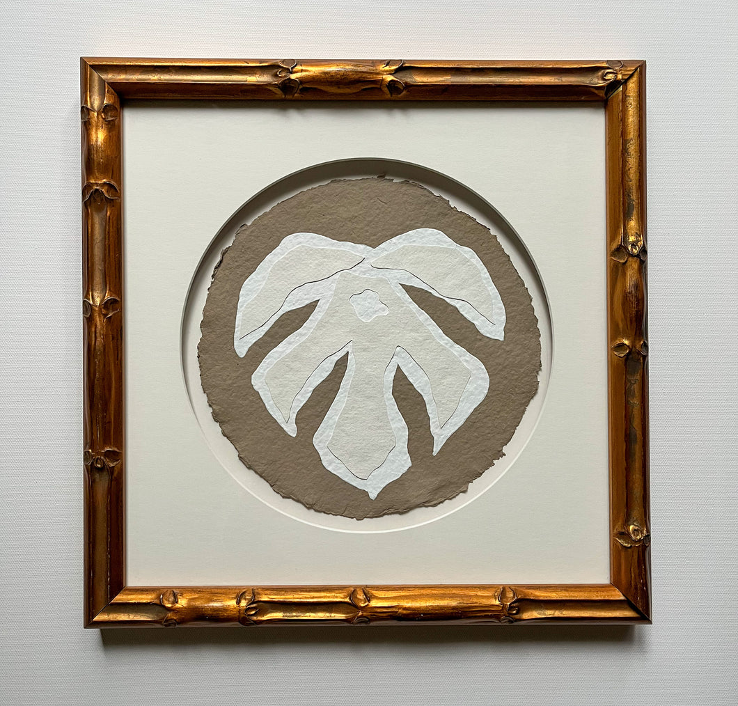 Brown Monstera Leaf (Framed), Original Artwork by Kendal Blanchard, Southern artist, Southern art, Flower art, Botanical art, Textured art, Collaged art, Classic artwork, Timeless art, Blue and white artwork, Foliage artwork, Traditional artwork, Original artwork, Traditional home artwork, Painted flowers, Botanicals  Florals, Floral artwork, Coastal artwork