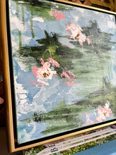 Load image into Gallery viewer, Water Lily Scene I, Original Artwork by Kendal Blanchard, Southern artist, Southern art, Flower art, Botanical art, Textured art, Collaged art, Classic artwork, Timeless art, Blue and white artwork, Foliage artwork, Traditional artwork, Original artwork, Traditional home artwork, Painted flowers, Botanicals  Florals, Floral artwork, Coastal artwork
