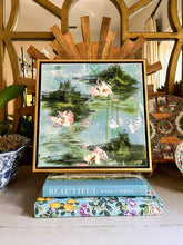 Load image into Gallery viewer, Water Lily Scene IV, Original Artwork by Kendal Blanchard, Southern artist, Southern art, Flower art, Botanical art, Textured art, Collaged art, Classic artwork, Timeless art, Blue and white artwork, Foliage artwork, Traditional artwork, Original artwork, Traditional home artwork, Painted flowers, Botanicals  Florals, Floral artwork, Coastal artwork
