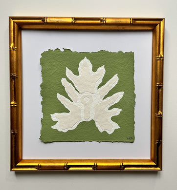 Green Split Leaf, Original Artwork by Kendal Blanchard, Southern artist, Southern art, Flower art, Botanical art, Textured art, Collaged art, Classic artwork, Timeless art, Blue and white artwork, Foliage artwork, Traditional artwork, Original artwork, Traditional home artwork, Painted flowers, Botanicals  Florals, Floral artwork, Coastal artwork