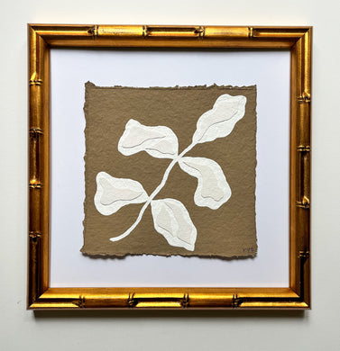 Brown Olive Branch, Original Artwork by Kendal Blanchard, Southern artist, Southern art, Flower art, Botanical art, Textured art, Collaged art, Classic artwork, Timeless art, Blue and white artwork, Foliage artwork, Traditional artwork, Original artwork, Traditional home artwork, Painted flowers, Botanicals  Florals, Floral artwork, Coastal artwork