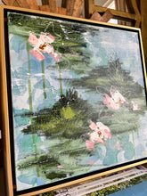 Load image into Gallery viewer, Water Lily Scene II, Original Artwork by Kendal Blanchard, Southern artist, Southern art, Flower art, Botanical art, Textured art, Collaged art, Classic artwork, Timeless art, Blue and white artwork, Foliage artwork, Traditional artwork, Original artwork, Traditional home artwork, Painted flowers, Botanicals  Florals, Floral artwork, Coastal artwork
