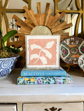 Olive Branch in Pink, Original Artwork by Kendal Blanchard, Southern artist, Southern art, Flower art, Botanical art, Textured art, Collaged art, Classic artwork, Timeless art, Blue and white artwork, Foliage artwork, Traditional artwork, Original artwork, Traditional home artwork, Painted flowers, Botanicals  Florals, Floral artwork, Coastal artwork