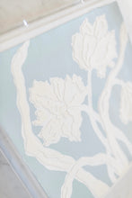 Load image into Gallery viewer, Parrot Tulips in Light Blue, Original Artwork by Kendal Blanchard, Southern artist, Southern art, Flower art, Botanical art, Textured art, Collaged art, Classic artwork, Timeless art, Blue and white artwork, Foliage artwork, Traditional artwork, Original artwork, Traditional home artwork, Painted flowers, Botanicals  Florals, Floral artwork, Coastal artwork
