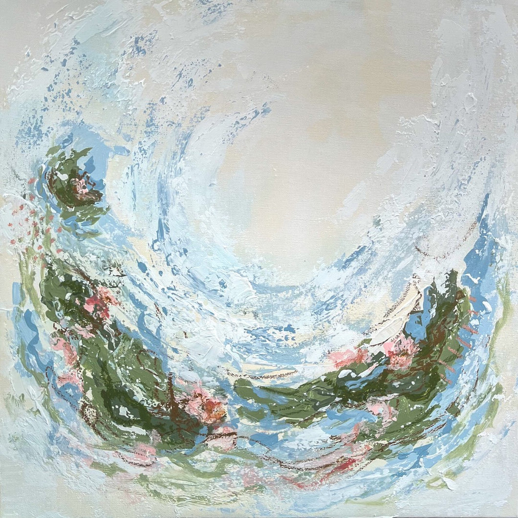 Shame into Glory, Original Artwork by Kendal Blanchard, Southern artist, Southern art, Flower art, Botanical art, Textured art, Collaged art, Classic artwork, Timeless art, Blue and white artwork, Foliage artwork, Traditional artwork, Original artwork, Traditional home artwork, Painted flowers, Botanicals  Florals, Floral artwork, Coastal artwork
