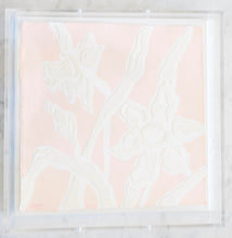 Load image into Gallery viewer, Daffodil Daze in Pink, Original Artwork by Kendal Blanchard, Southern artist, Southern art, Flower art, Botanical art, Textured art, Collaged art, Classic artwork, Timeless art, Blue and white artwork, Foliage artwork, Traditional artwork, Original artwork, Traditional home artwork, Painted flowers, Botanicals  Florals, Floral artwork, Coastal artwork
