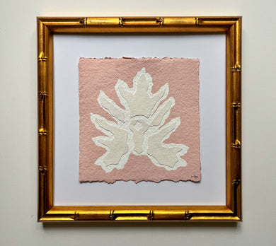 Pink Split Leaf, Original Artwork by Kendal Blanchard, Southern artist, Southern art, Flower art, Botanical art, Textured art, Collaged art, Classic artwork, Timeless art, Blue and white artwork, Foliage artwork, Traditional artwork, Original artwork, Traditional home artwork, Painted flowers, Botanicals  Florals, Floral artwork, Coastal artwork