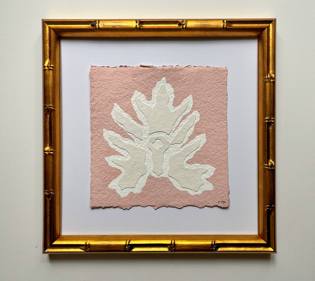 Pink Split Leaf, Original Artwork by Kendal Blanchard, Southern artist, Southern art, Flower art, Botanical art, Textured art, Collaged art, Classic artwork, Timeless art, Blue and white artwork, Foliage artwork, Traditional artwork, Original artwork, Traditional home artwork, Painted flowers, Botanicals  Florals, Floral artwork, Coastal artwork