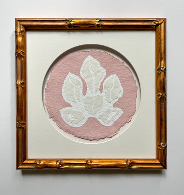 Pink Fig Leaf (Framed), Original Artwork by Kendal Blanchard, Southern artist, Southern art, Flower art, Botanical art, Textured art, Collaged art, Classic artwork, Timeless art, Blue and white artwork, Foliage artwork, Traditional artwork, Original artwork, Traditional home artwork, Painted flowers, Botanicals  Florals, Floral artwork, Coastal artwork