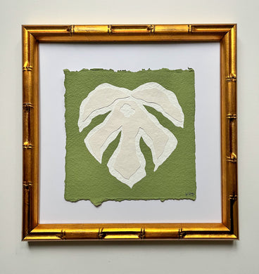 Green Monstera Leaf, Original Artwork by Kendal Blanchard, Southern artist, Southern art, Flower art, Botanical art, Textured art, Collaged art, Classic artwork, Timeless art, Blue and white artwork, Foliage artwork, Traditional artwork, Original artwork, Traditional home artwork, Painted flowers, Botanicals  Florals, Floral artwork, Coastal artwork