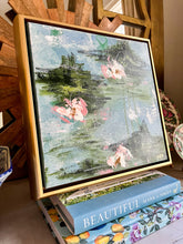 Load image into Gallery viewer, Water Lily Scene IV, Original Artwork by Kendal Blanchard, Southern artist, Southern art, Flower art, Botanical art, Textured art, Collaged art, Classic artwork, Timeless art, Blue and white artwork, Foliage artwork, Traditional artwork, Original artwork, Traditional home artwork, Painted flowers, Botanicals  Florals, Floral artwork, Coastal artwork
