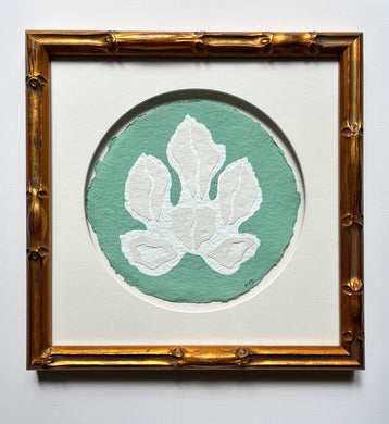 Green Fig Leaf (Framed), Original Artwork by Kendal Blanchard, Southern artist, Southern art, Flower art, Botanical art, Textured art, Collaged art, Classic artwork, Timeless art, Blue and white artwork, Foliage artwork, Traditional artwork, Original artwork, Traditional home artwork, Painted flowers, Botanicals  Florals, Floral artwork, Coastal artwork