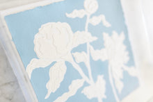 Load image into Gallery viewer, Peony Posey in Dark Blue, Original Artwork by Kendal Blanchard, Southern artist, Southern art, Flower art, Botanical art, Textured art, Collaged art, Classic artwork, Timeless art, Blue and white artwork, Foliage artwork, Traditional artwork, Original artwork, Traditional home artwork, Painted flowers, Botanicals  Florals, Floral artwork, Coastal artwork
