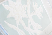 Load image into Gallery viewer, Daffodil Daze in Sea Foam, Original Artwork by Kendal Blanchard, Southern artist, Southern art, Flower art, Botanical art, Textured art, Collaged art, Classic artwork, Timeless art, Blue and white artwork, Foliage artwork, Traditional artwork, Original artwork, Traditional home artwork, Painted flowers, Botanicals  Florals, Floral artwork, Coastal artwork
